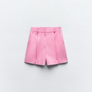Zara High-Waist Pink Pleated Tailored Shorts
